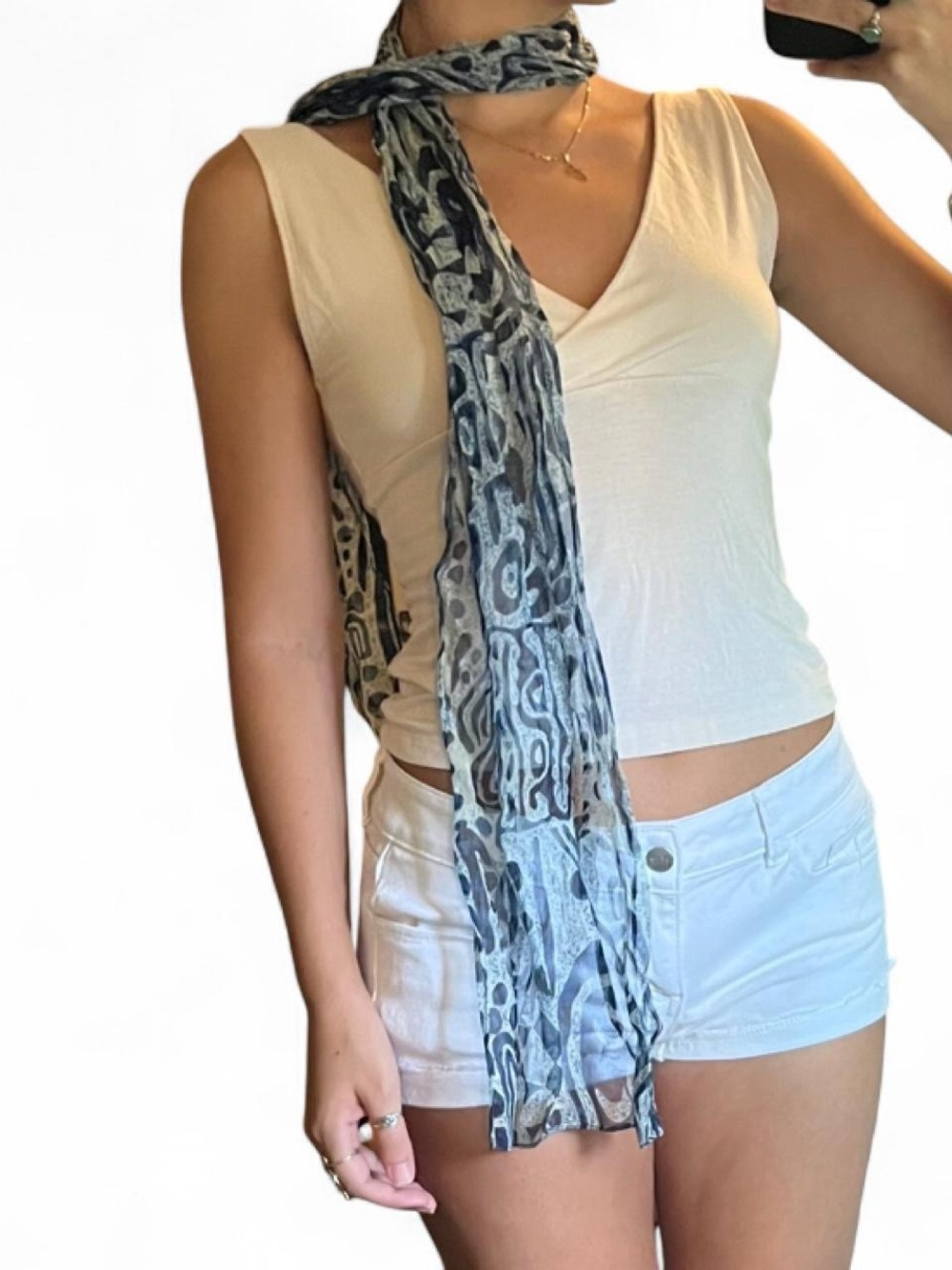 Vintage Blue & Gray Patterned Lightweight Scarf